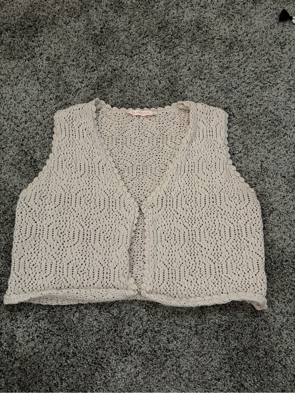 Olivaceous Cream Crochet Knit Crop Top Vest